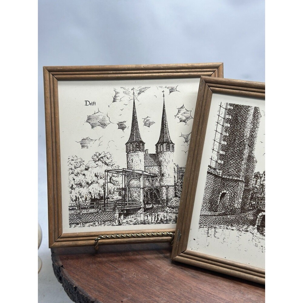 Delft Hans Kerklarn Kunst enKeramiek Framed Set Of 2 Tiles